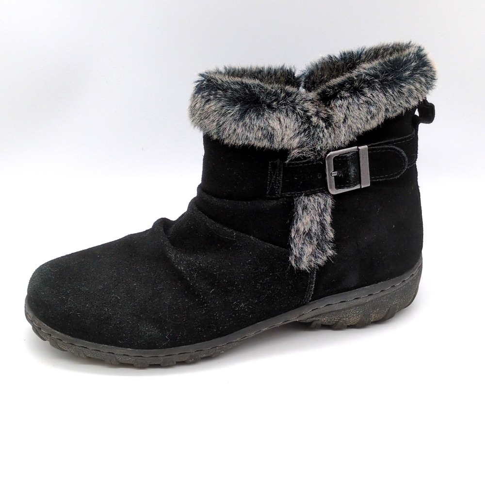 Khombu Boots Womens Lindsey Black 8 Suede Ankle Winter Shoe Fur Trim Zip Warm‎